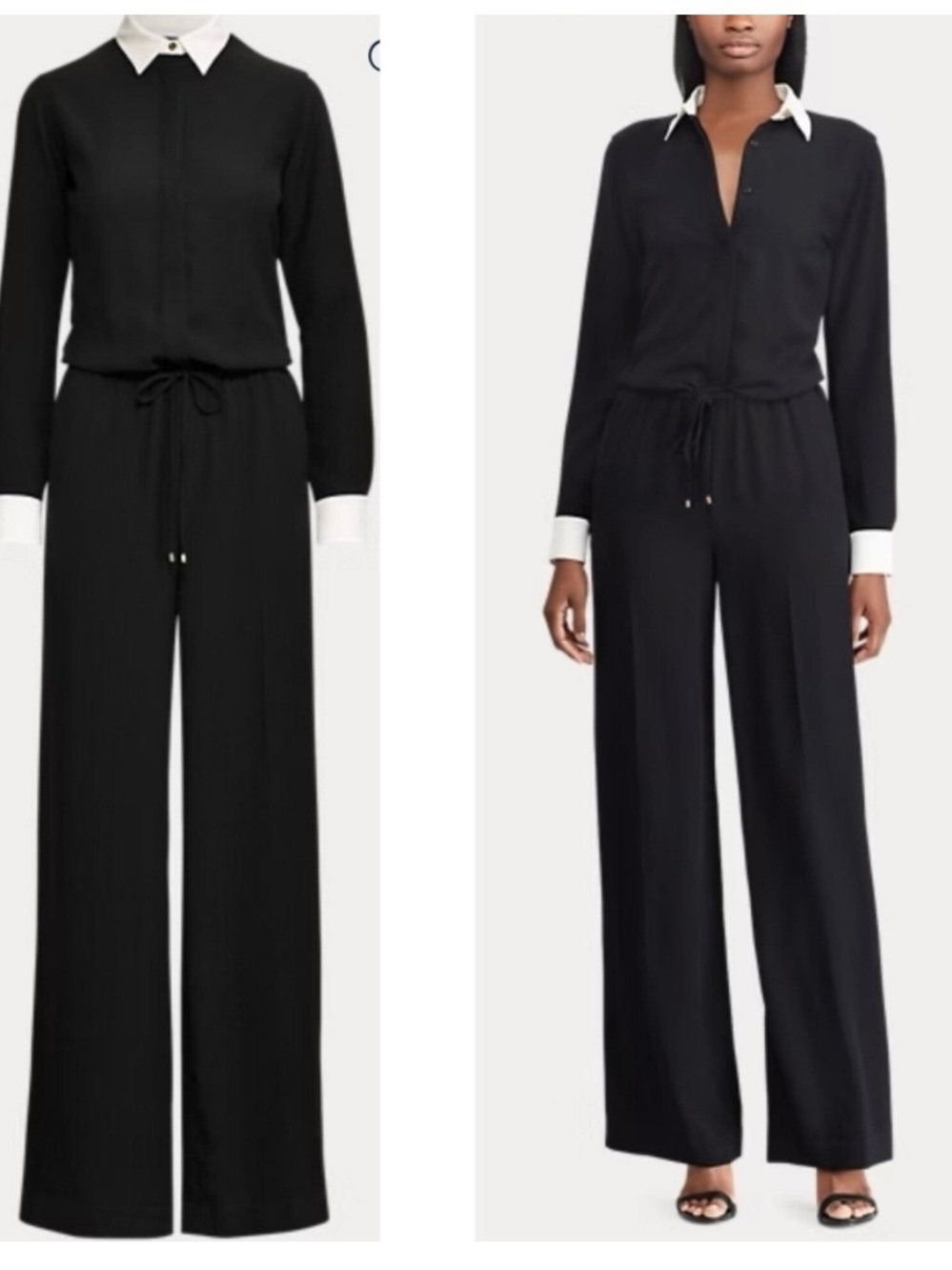 Ralph Lauren Black Jumpsuit wide leg with White Contrast Collar and Cuffs size 6